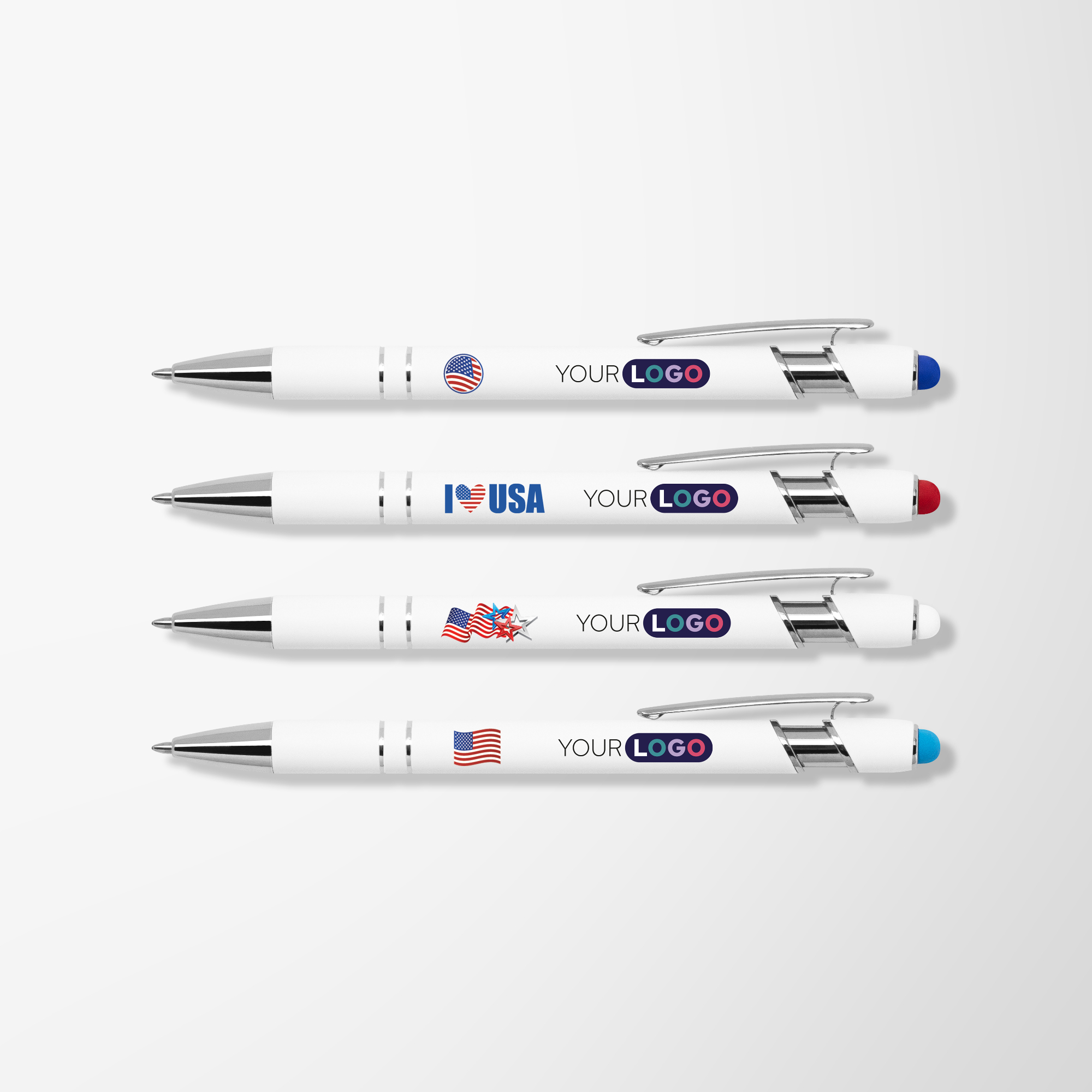 Custom Full Color White Alpha Soft Touch Stylus Pen | Pens.com